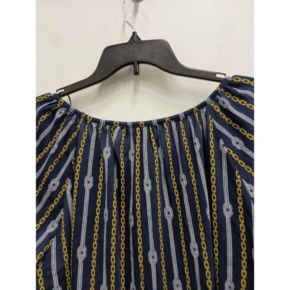 Michael Michael Kors Womens Top XL Navy Chain print 3/4 Sleeve Pullover Casual - Picture 9 of 9